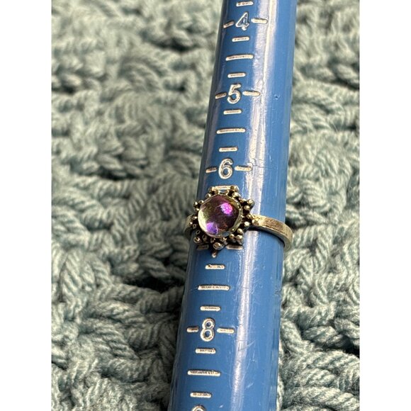 Jewelry - Silvertone Ring Size 6.5 Iridescent Cabochon